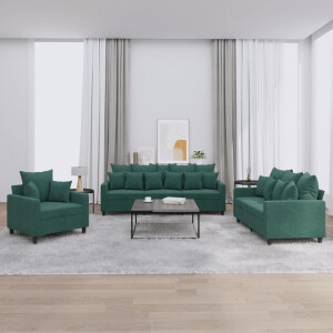 vidaXL 3-delige Loungeset met kussens fluweel donkergroen