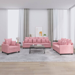 vidaXL 3-delige Loungeset met kussens fluweel roze