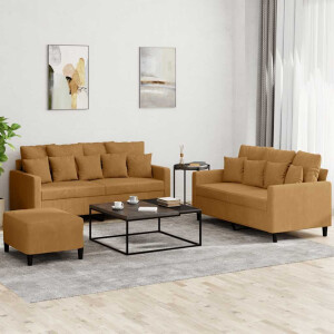 vidaXL 3-delige Loungeset met kussens fluweel bruin