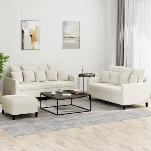 vidaXL 3-delige Loungeset met kussens fluweel crèmekleurig