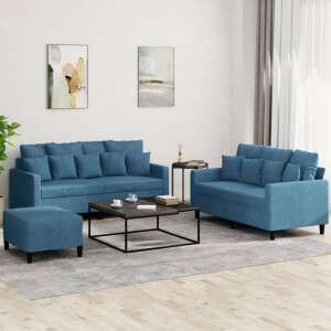 vidaXL 3-delige Loungeset met kussens fluweel blauw
