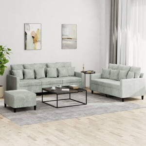 vidaXL 3-delige Loungeset met kussens fluweel lichtgrijs