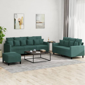 vidaXL 3-delige Loungeset met kussens fluweel donkergroen