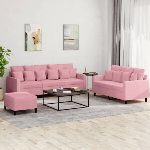vidaXL 3-delige Loungeset met kussens fluweel roze