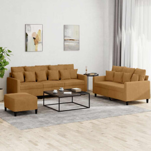 vidaXL 3-delige Loungeset met kussens fluweel bruin