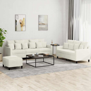 vidaXL 3-delige Loungeset met kussens fluweel crèmekleurig