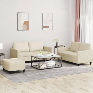 vidaXL 3-delige Loungeset met kussens kunstleer crème