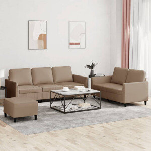 vidaXL 3-delige Loungeset met kussens kunstleer cappuccino