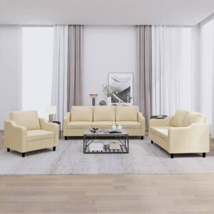 vidaXL 3-delige Loungeset met kussens stof crèmekleurig