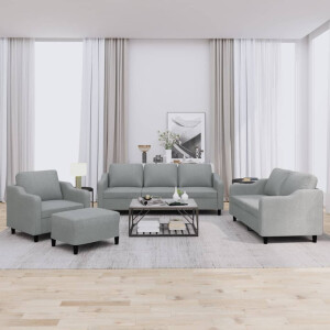 vidaXL 4-delige Loungeset met kussens stof lichtgrijs
