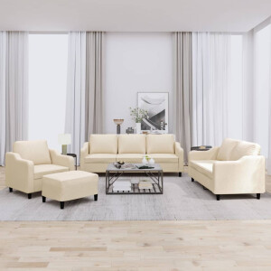 vidaXL 4-delige Loungeset met kussens stof crèmekleurig
