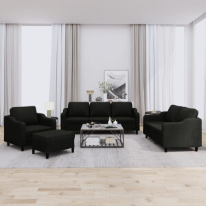 vidaXL 4-delige loungeset met kussens stof zwart