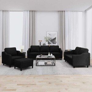 vidaXL 4-delige loungeset met kussens stof zwart