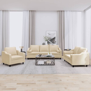 vidaXL 3-delige Loungeset met kussens stof crèmekleurig