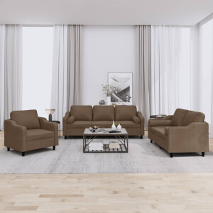 vidaXL 3-delige Loungeset met kussens stof bruin