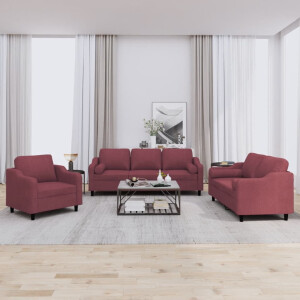 vidaXL 3-delige Loungeset met kussens stof wijnrood