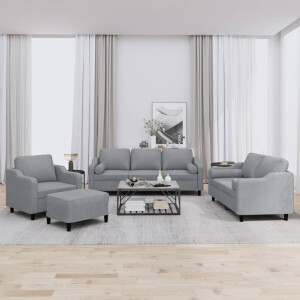 vidaXL 4-delige Loungeset met kussens stof lichtgrijs