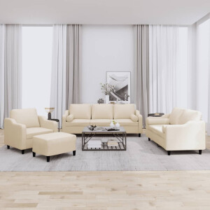vidaXL 4-delige Loungeset met kussens stof crèmekleurig