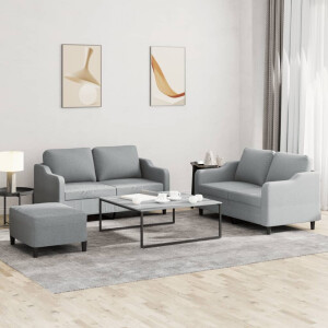 vidaXL 3-delige Loungeset met kussens stof lichtgrijs
