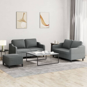 vidaXL 3-delige Loungeset met kussens stof donkergrijs