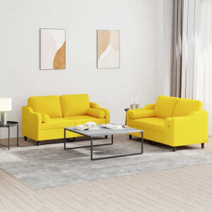 vidaXL 2-delige Loungeset met kussens stof lichtgeel