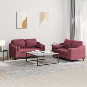 vidaXL 2-delige Loungeset met kussens stof wijnrood