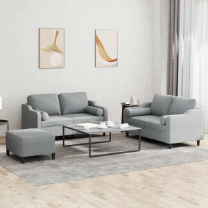 vidaXL 3-delige Loungeset met kussens stof lichtgrijs