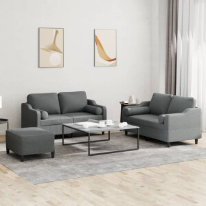 vidaXL 3-delige Loungeset met kussens stof donkergrijs