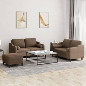 vidaXL 3-delige Loungeset met kussens stof bruin