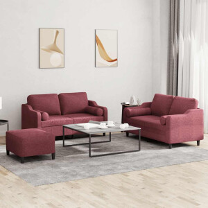 vidaXL 3-delige Loungeset met kussens stof wijnrood