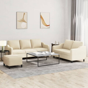 vidaXL 3-delige Loungeset met kussens stof crèmekleurig