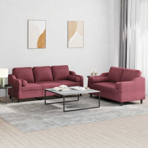 vidaXL 2-delige Loungeset met kussens stof wijnrood