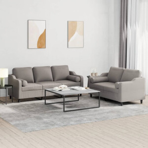 vidaXL 2-delige Loungeset met kussens stof taupe