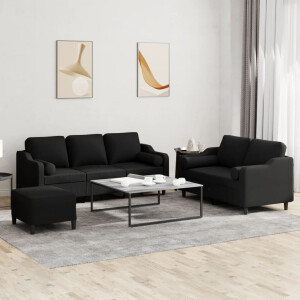 vidaXL 3-delige Loungeset met kussens stof zwart