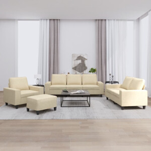 vidaXL 4-delige Loungeset stof crèmekleurig