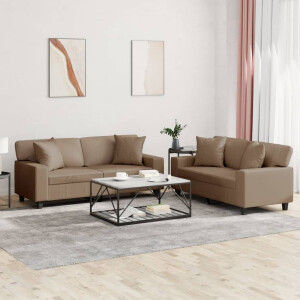 vidaXL 2-delige Loungeset met kussens kunstleer cappuccinokleurig