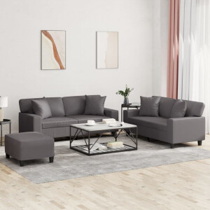 vidaXL 3-delige Loungeset met kussens kunstleer grijs