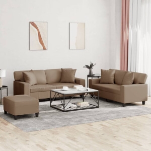 vidaXL 3-delige Loungeset met kussens kunstleer cappuccinokleurig