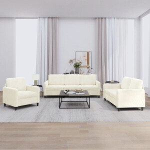 vidaXL 3-delige Loungeset fluweel crèmekleurig