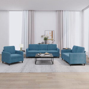 vidaXL 3-delige Loungeset fluweel blauw