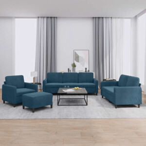 vidaXL 4-delige Loungeset fluweel blauw