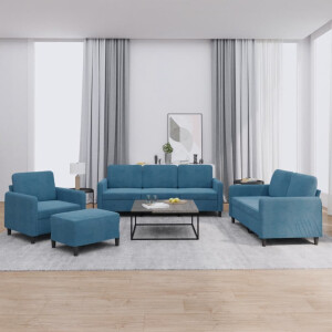 vidaXL 4-delige Loungeset fluweel blauw