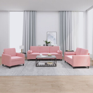 vidaXL 3-delige Loungeset met kussens fluweel roze