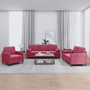 vidaXL 3-delige Loungeset met kussens fluweel wijnrood