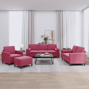 vidaXL 4-delige Loungeset met kussens fluweel wijnrood