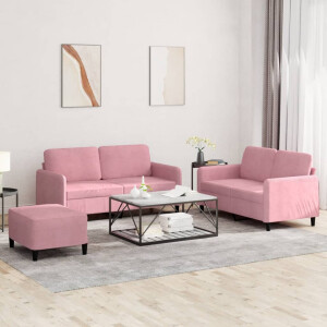 vidaXL 3-delige Loungeset fluweel roze