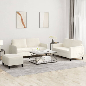 vidaXL 3-delige Loungeset fluweel crèmekleurig