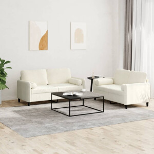 vidaXL 2-delige Loungeset met kussens fluweel crèmekleurig