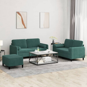 vidaXL 3-delige Loungeset met kussens fluweel donkergroen