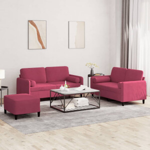 vidaXL 3-delige Loungeset met kussens fluweel wijnrood
